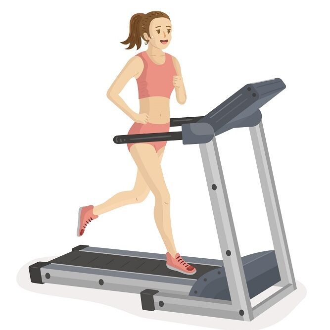 "Young woman running on treadmill for fitness and heart health at Infinity Heart Hospital Jabalpur"